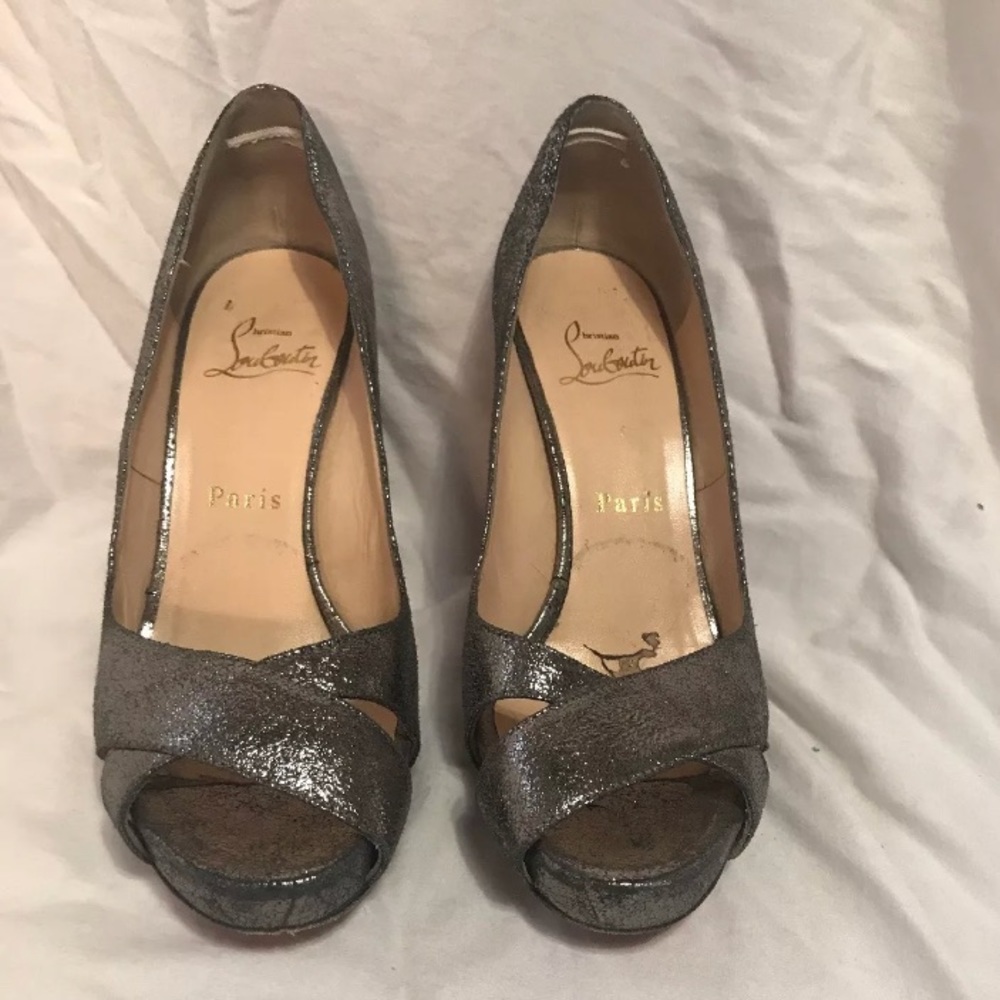 Christian Louboutin silver peeptoe pumps